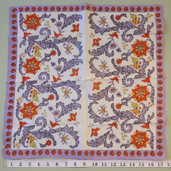 Bundle of 3 Vintage Pocket Square  Floral Purple Iris Cosmos Baroque - Picture 1 of 3